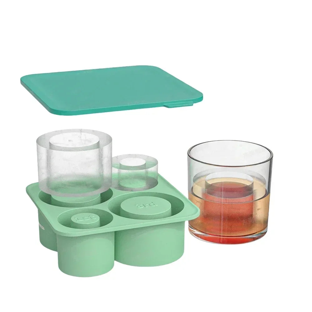 Tumbler Ice Tray for 20oz 30oz 40oz Stanley Accessories 4Pcs Silicone Cylinder BPA-Free Ice Mold with Bin and Lid for Freeze