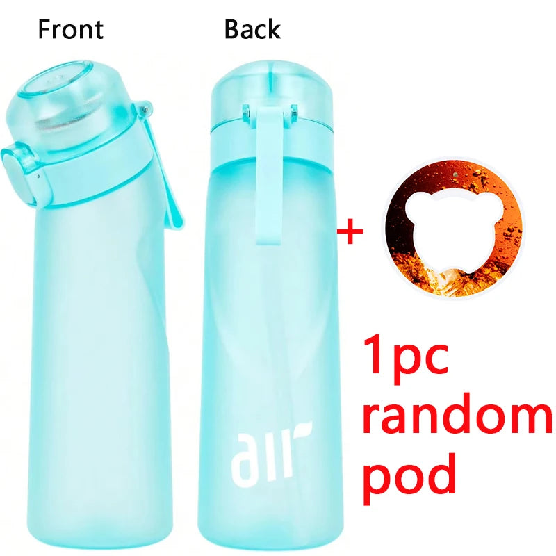 1pc Air Water Bottle With 1pc Random Flavor Pod Sports Fashion Straw Plastic Cup Leak Proof for Outdoor Sports Fitness