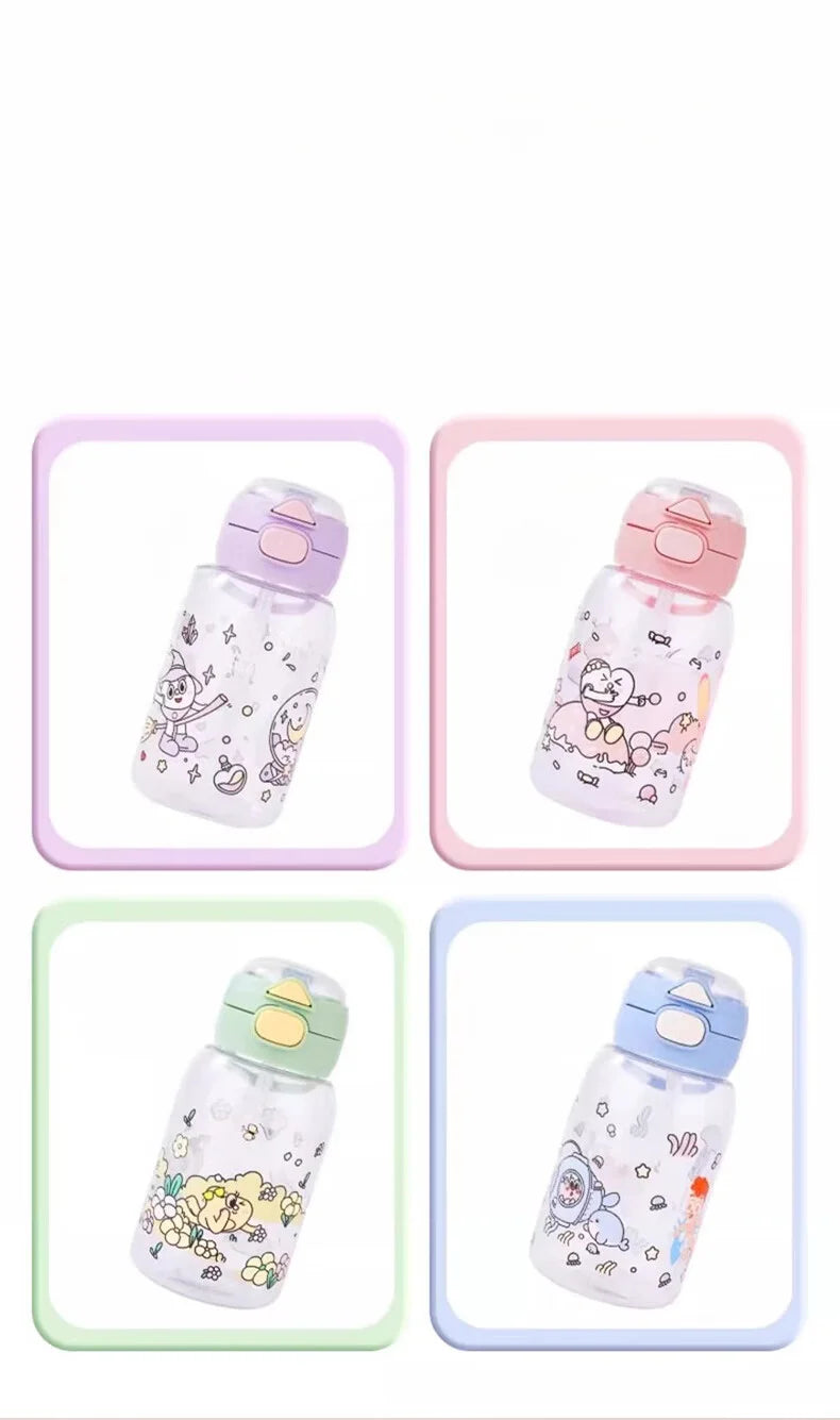 GIANXI Straw Cup For Kids Sealed Leakproof Cartoon Pattern Design Drinkware Portable Sports Plastic Water Bottle With Handle