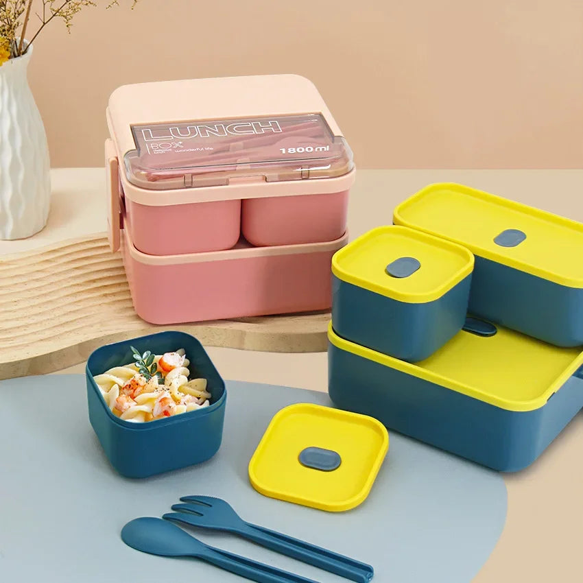 1100ML/1800ML 2 layer Compartment Lunch Box For Kids With Fork and Spoon Microwave Bento Boxes Portable Food Storage Container