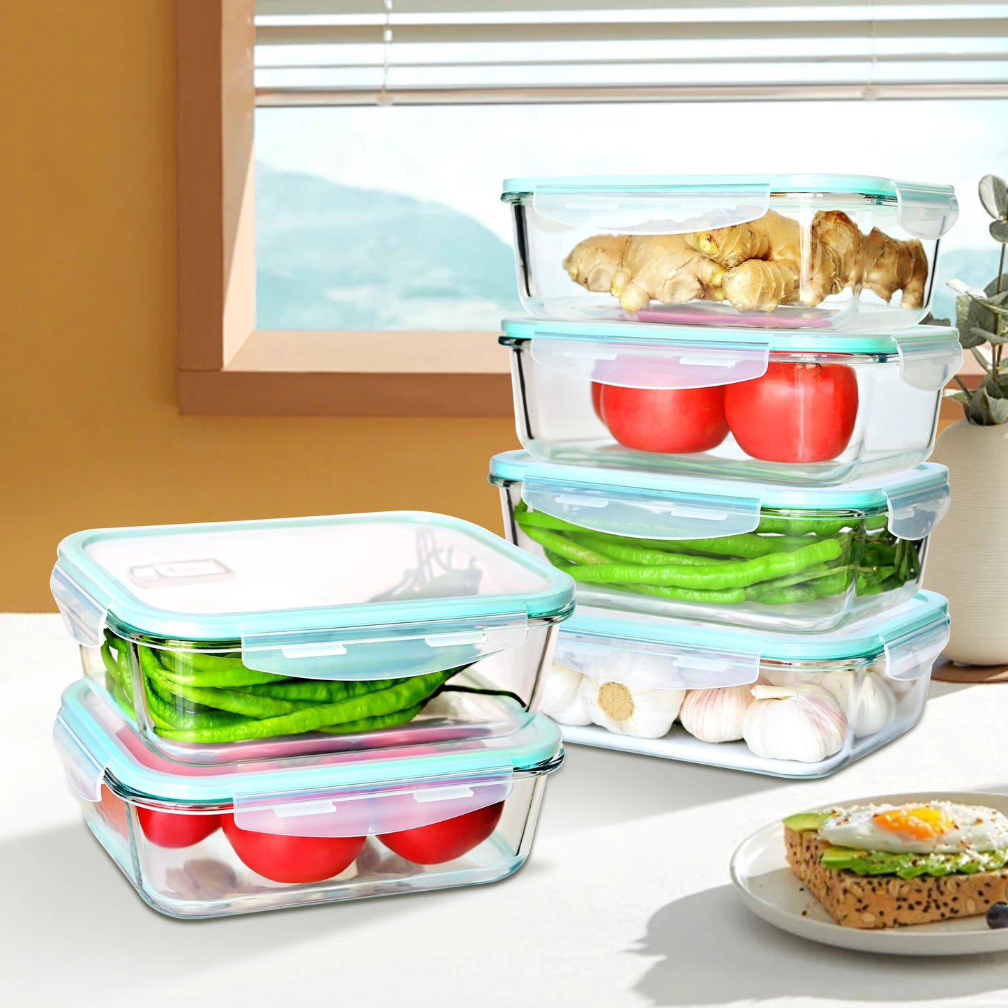 SIAZIH High Borosilicate Glass Food Storage Container With Lid Microwave Heating Sealed Lunch Box Refrigerated Fresh