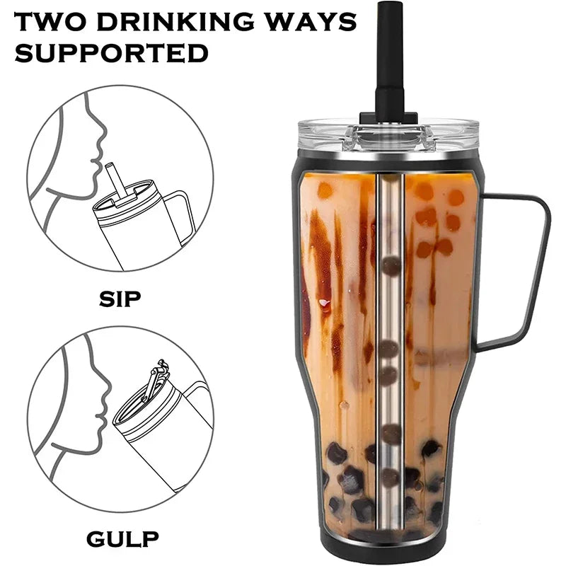 Mug With Lid and Straw Stainless Steel Vacuum Mug Tumbler Keep Cold and Hot Leak Proof Travel Coffee Mug - Gabriel