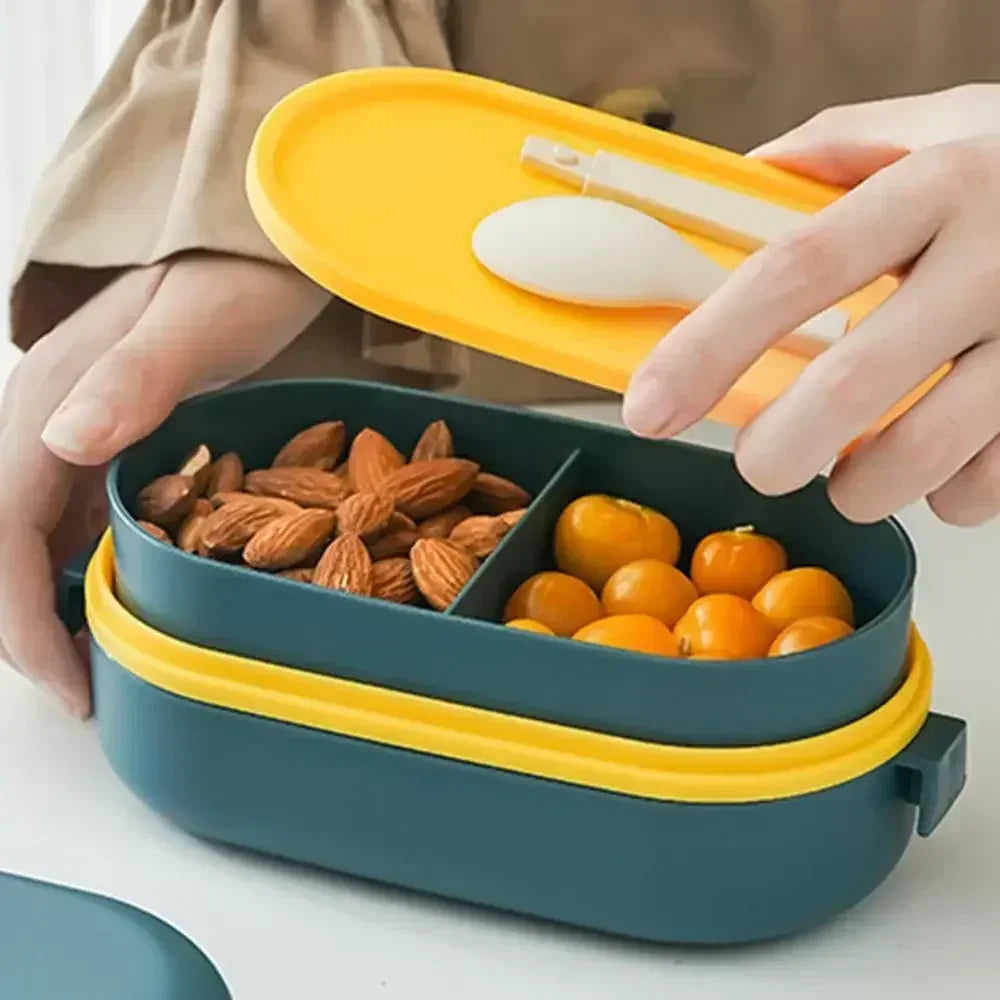 Portable Lunch Box For Kids Microwave Safe Plastic Bento Box With Compartments & Sauce Box Stackable Salad Fruit Food Container