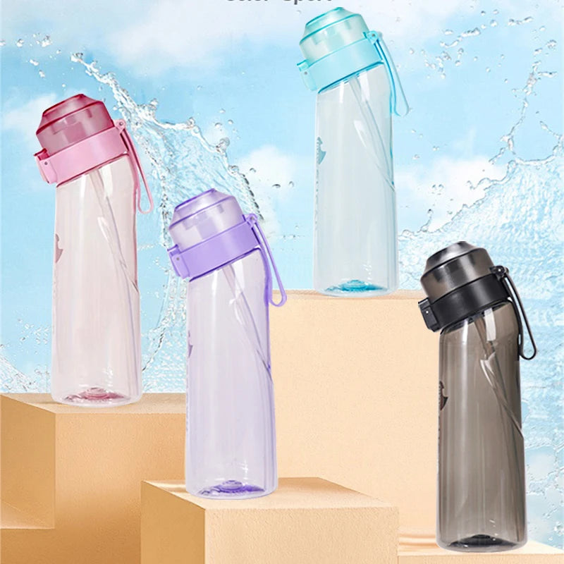 LUSQI Air Flavored Water Bottle With 7 Flavor Ring Sports Fashion Straw Tritan Plastic Cup Suitable for Outdoor Sports Fitness