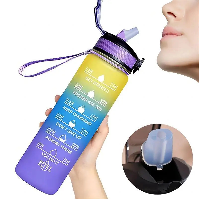 1L Water bottle 12 colors Leak Proof with Time Mark Drink and Straw Motivational Drinking Sports Water Bottle for Outdoor Hiking