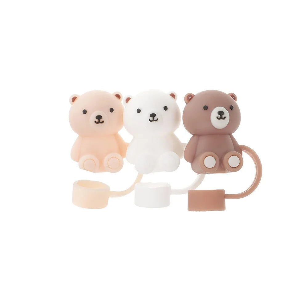 10mm Straw Cover Suitable Compatible With Stanley Cup Cute Teddy Bear Silicone Straw Plug Straw Dust Cover New 2024