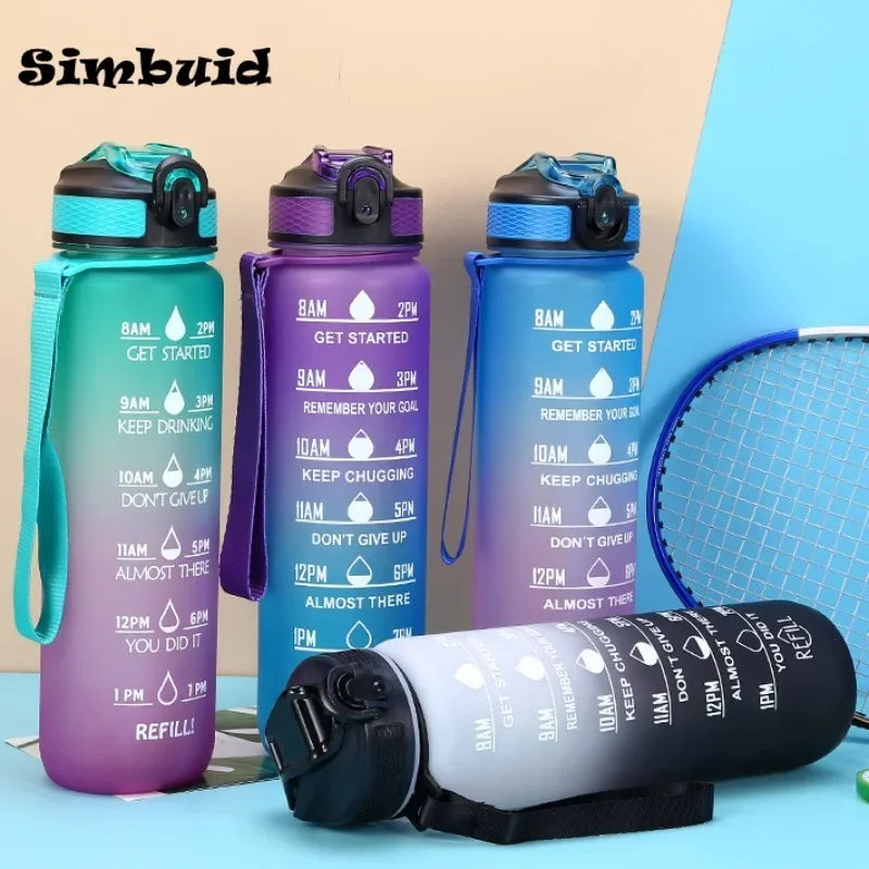 1 Liter Large Capacity Sports Water Bottle Leak Proof Colorful Plastic Cup Drinking Outdoor Travel Portable Gym Fitness Jugs