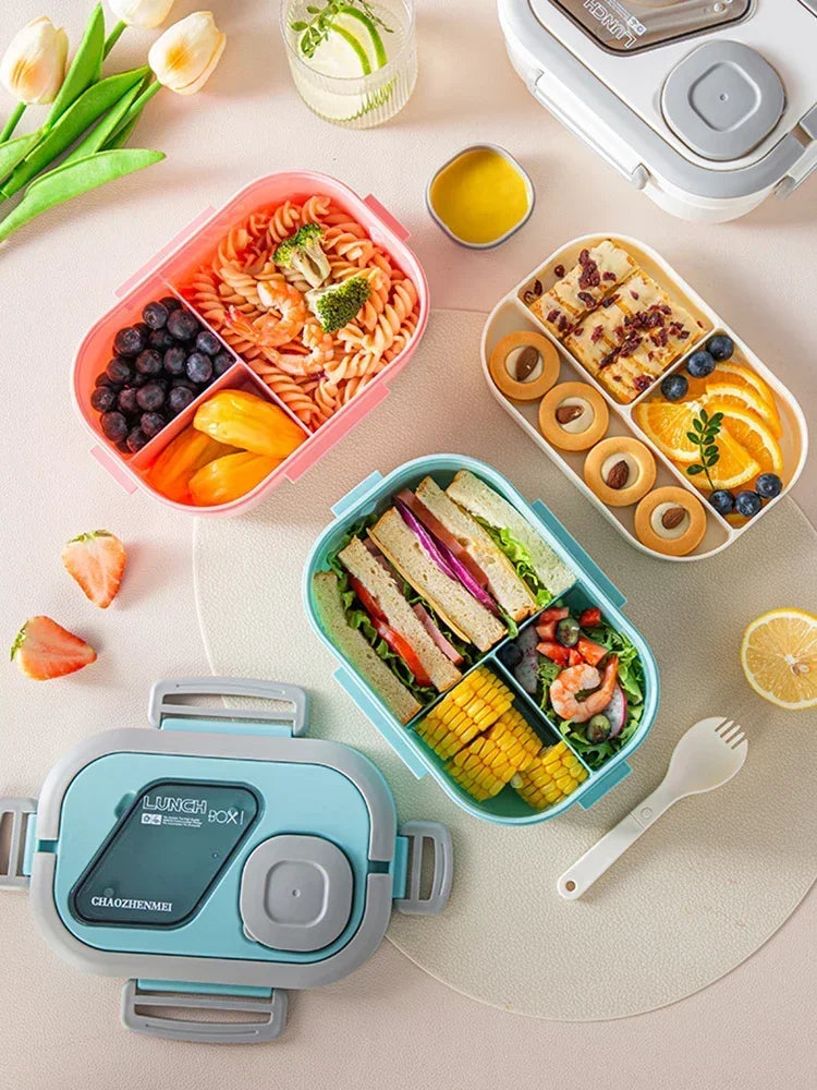 Tragbare Lunchbox mit Fach, Weizenstroh, Bento-Tragegriff, wiederverwendbare Geschirrbehälter, Mahlzeiten- und Snackbehälter