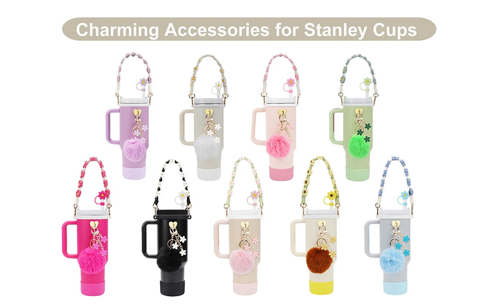 7pcs Cup Accessories Set for Stanley Including Handle Strap, Siliocne Cup Boot Straw Cover Charms for 40oz & 30oz Tumbler