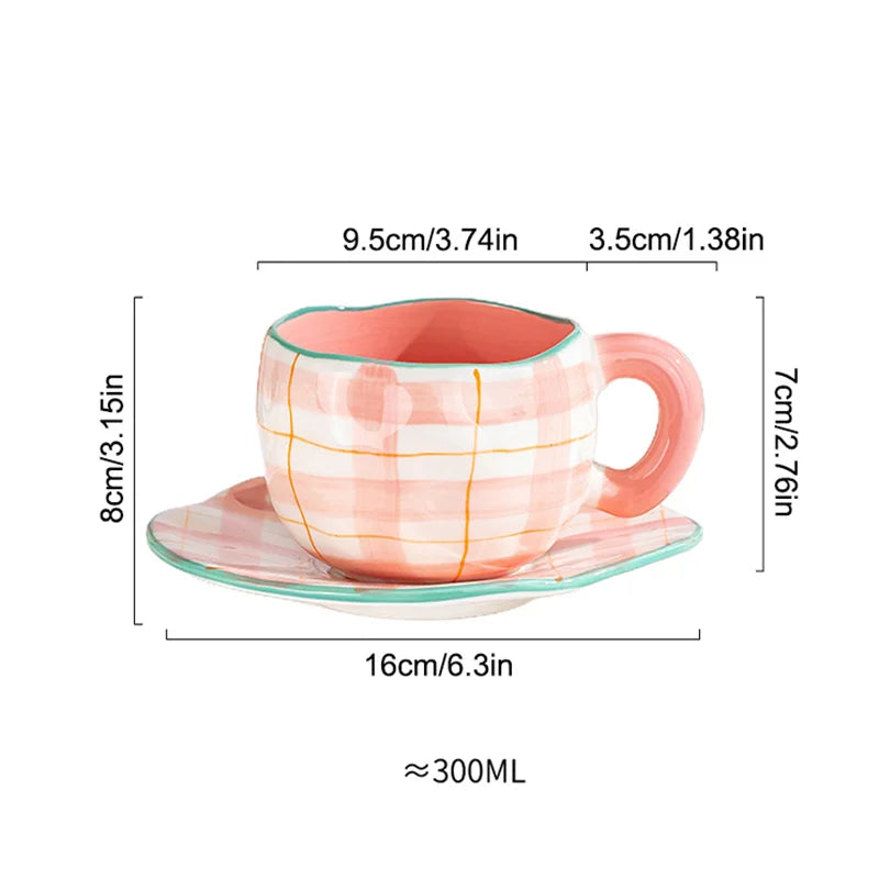 Creative Ceramic mug Hand-painted Flower Clouds Coffee Cup with Saucer Irregular Handmade Cup Breakfast Milk Tea Cups Gift Set - Gabriel