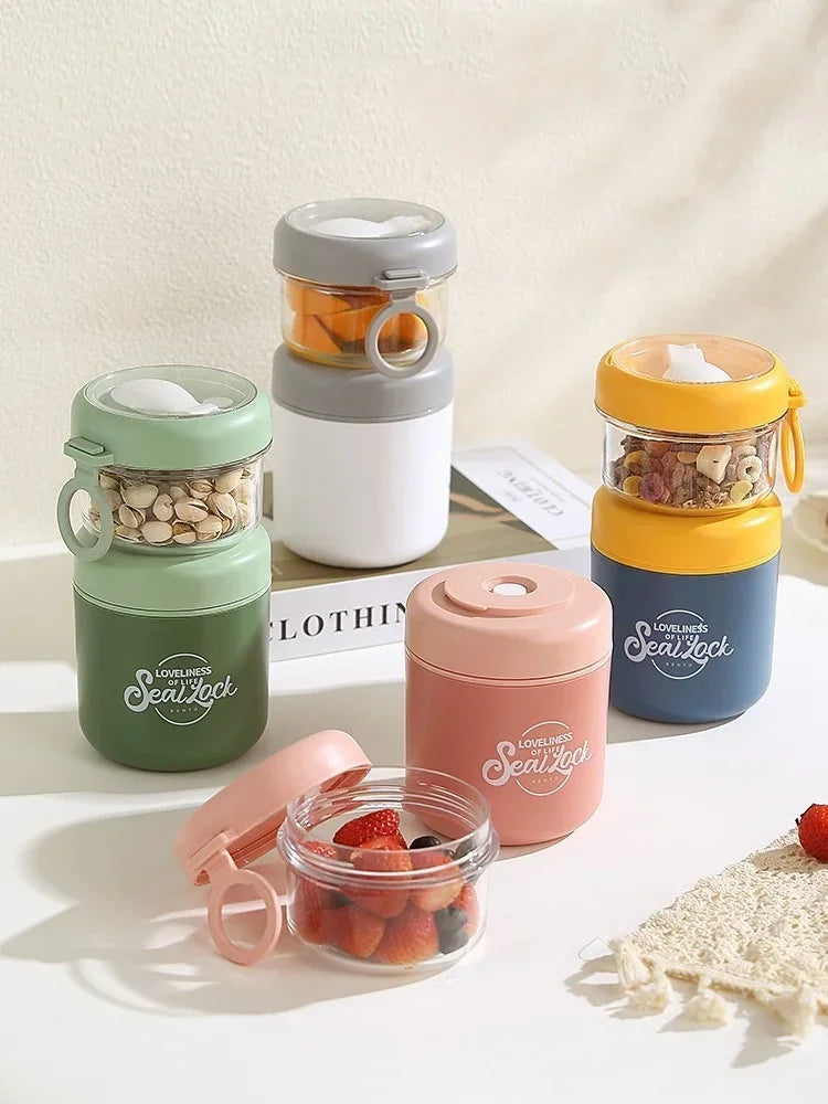 Portable Stainless Steel Soup Cup Breakfast Oat Milk Fruit Salad Sealed Bowl with Lid Spoon Insulated Soup Thermos Container