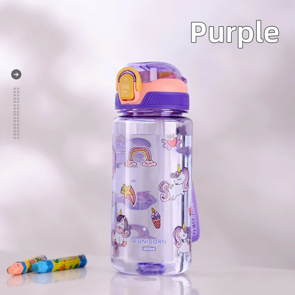 600ml Dinosaur Water Bottle For Kids Water Sippy Cup With Silicone Straw Leakproof Plastic Water Bottles Summer Kids Water Cup