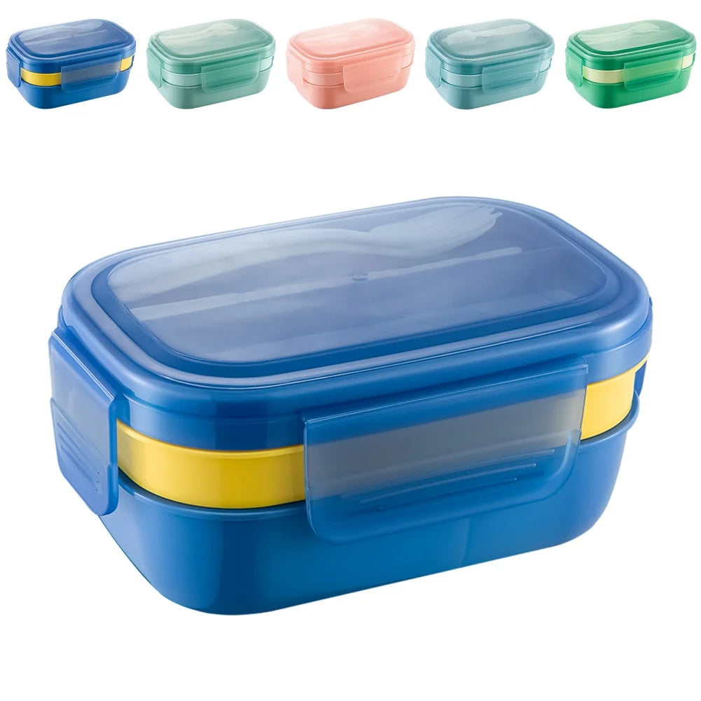 Stackable Bento Box Microwave Lunch Box 3 Layers All-in-One Lunch Containers with Cutlery Set Multiple Grid for Adults & Kids