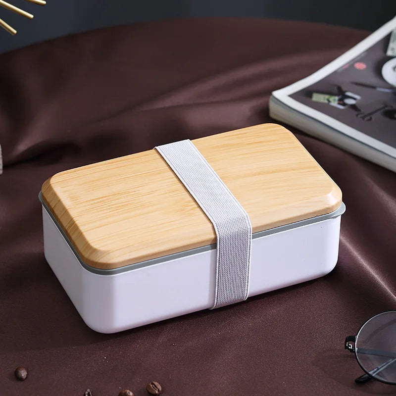 Wooden Grain Lunch Box Large Capacity Double Layer Sealed Leak Proof Microwave Oven Bento Box Food Storage Portable Tableware