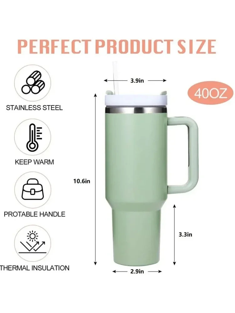 Stainless Steel Vacuum Portable Straw Cup Insulated Tumbler with Hanlde  Metal Large Thermal Mug for Hot and Cold Coffee 1200ml - Gabriel