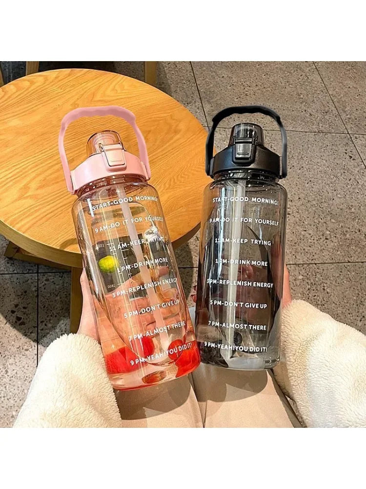 2L Large Water Bottle Portable Plastic Straw Travel Bottle Sports Fitness Cup High Value Big Cup Adult Universal Water Bottle