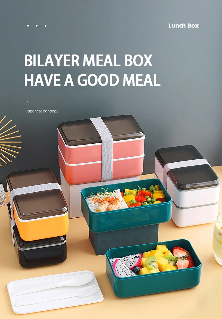 Wooden Grain Lunch Box Large Capacity Double Layer Sealed Leak Proof Microwave Oven Bento Box Food Storage Portable Tableware