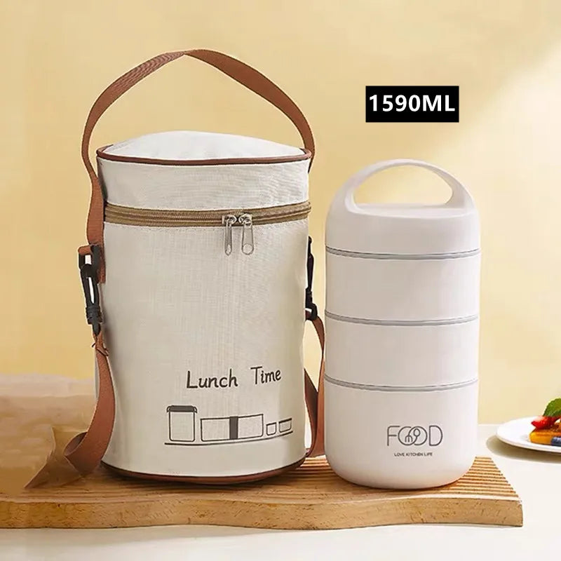 1590ml Large Capacity Stainless Steel 304 Lunch Box Leak-Proof Multilayer Thermal Bento Box Adult Student Soup Food Container