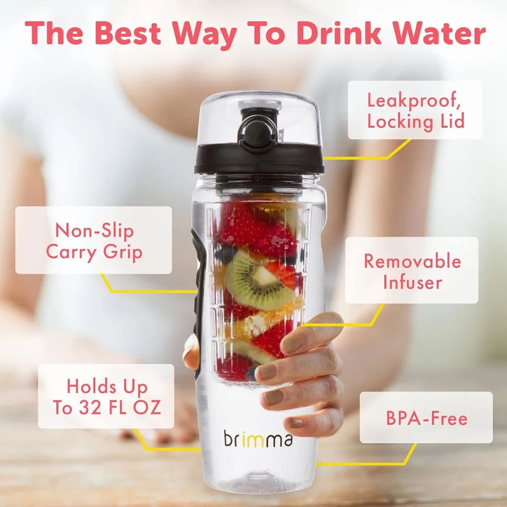 Fruit Infuser Water Bottle 32 oz Large Leak proof Plastic Fruit Infusion Water Bottle for Gym Camping and Travel