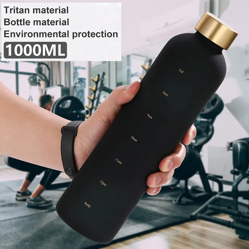 1-Liter-Flasche mit Zeitmarkierung, 32 oz, motivierend, wiederverwendbar, für Fitness, Sport im Freien, Reisen, auslaufsicher, BPA-frei, mattierter Kunststoff