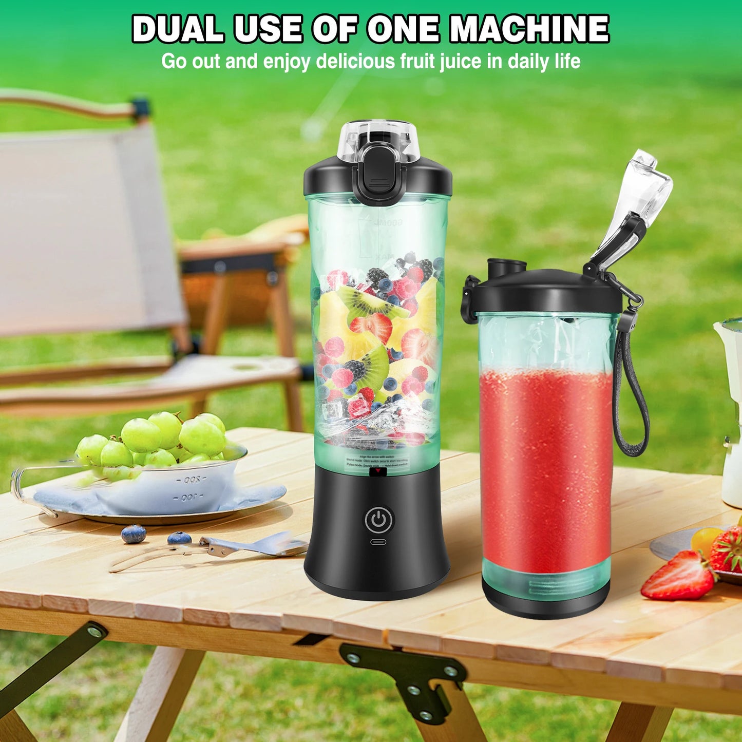 Portable Electric Fresh Mini Juicer, Cordless Blend Active Fruit Juicer Multi Blender Smoothie Maker 600ml Blender Mixer Shaker