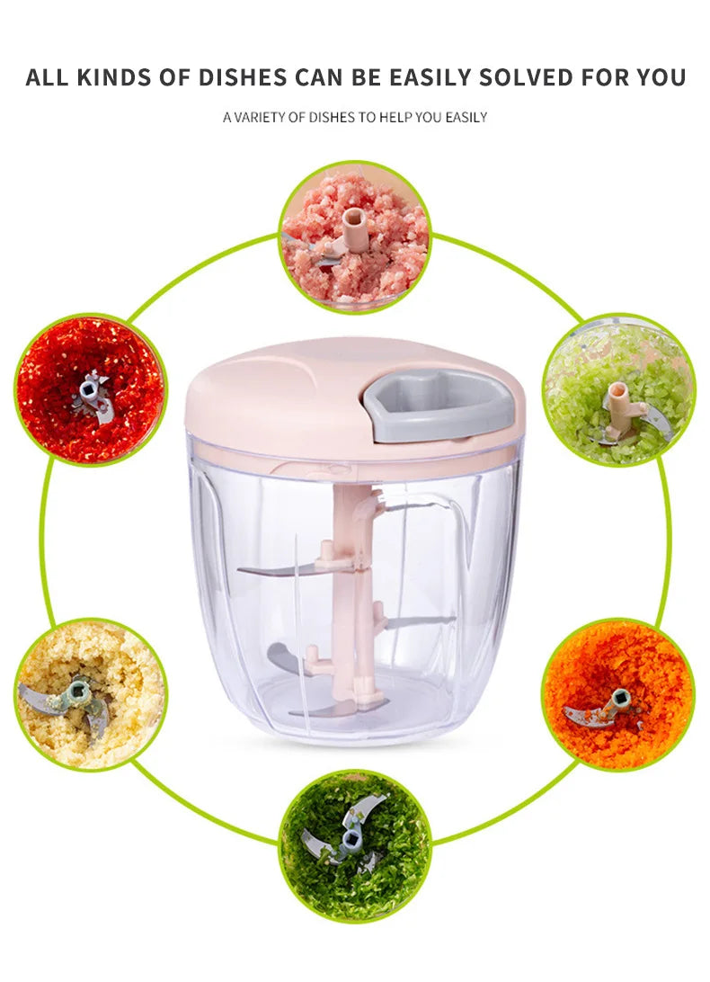 1pc Pink/Blue 500ML/900ML Household Kitchen Garlic Chopper Mashed Hand Pulled Meat Grinder Multifunctional Vegetable