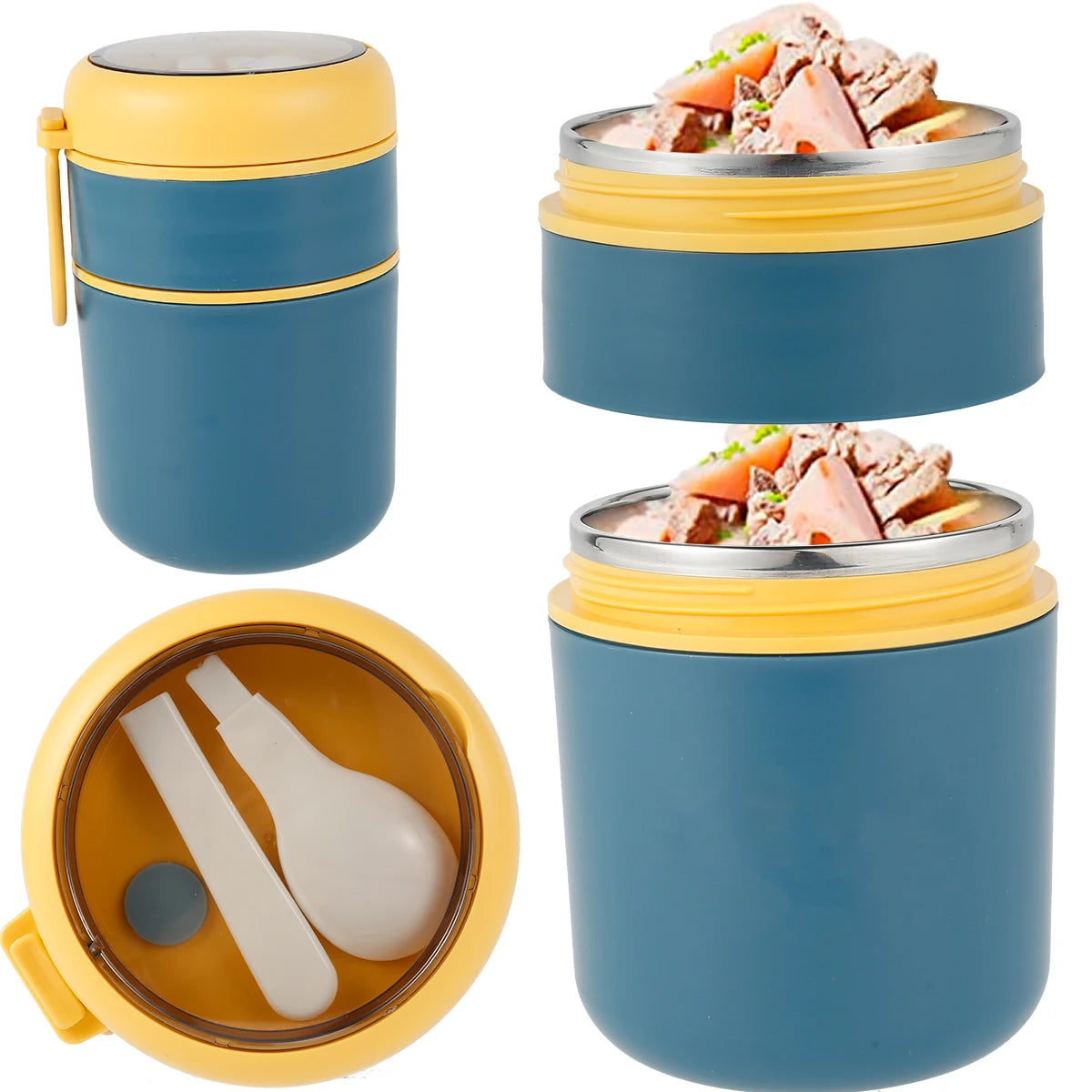 Vacuum Insulated Food Container Stainless Steel Thermal Wide Mouth Food Jar Portable Lunch Thermoses Foldable Spoon Lunchbox