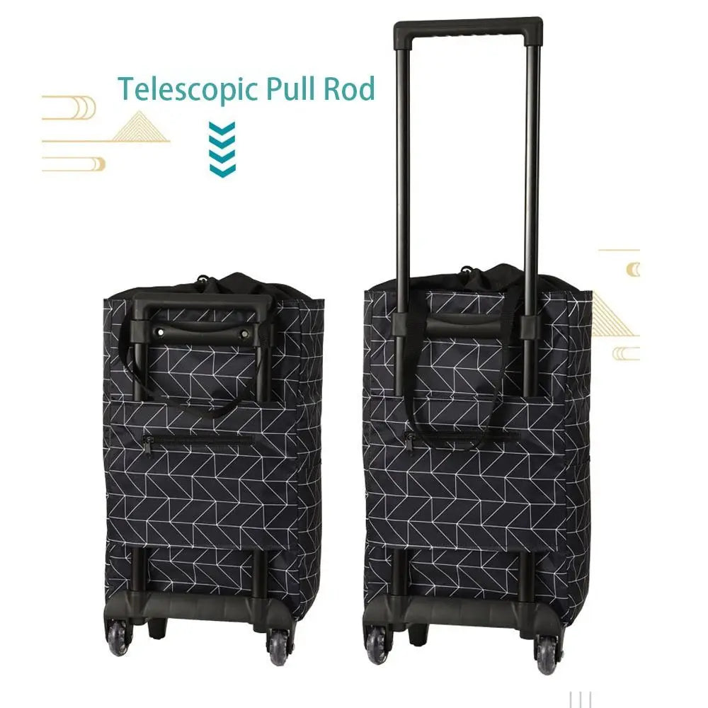 Trolley Bag Collapsible Shopping Cart with Wheels Reusable Shopping Trolley Folding Grocery Bag