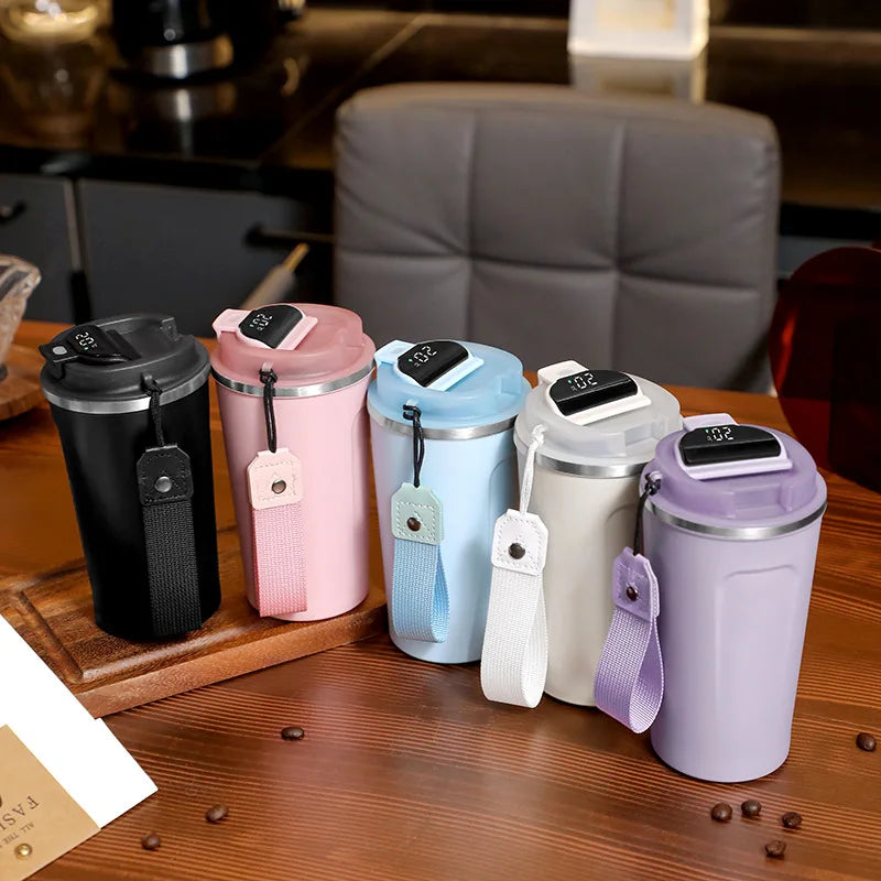 Smart Coffee Tumbler 510ml Stainless Steel Thermos Cup with Portable Rope Intelligent Temperature Display Travel Mug