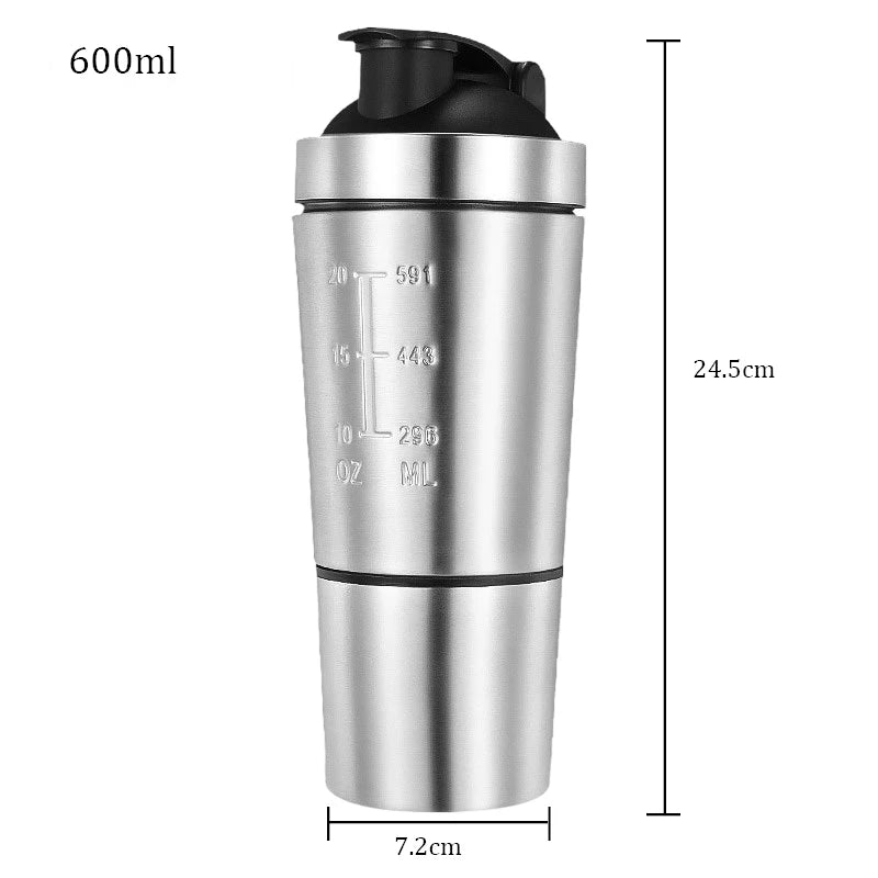 New Stainless Steel Cup Vacuum Mixer Outdoor Drink Kettle Detachable Double Layer Whey Protein Powder Sports Shaker Water Bottle