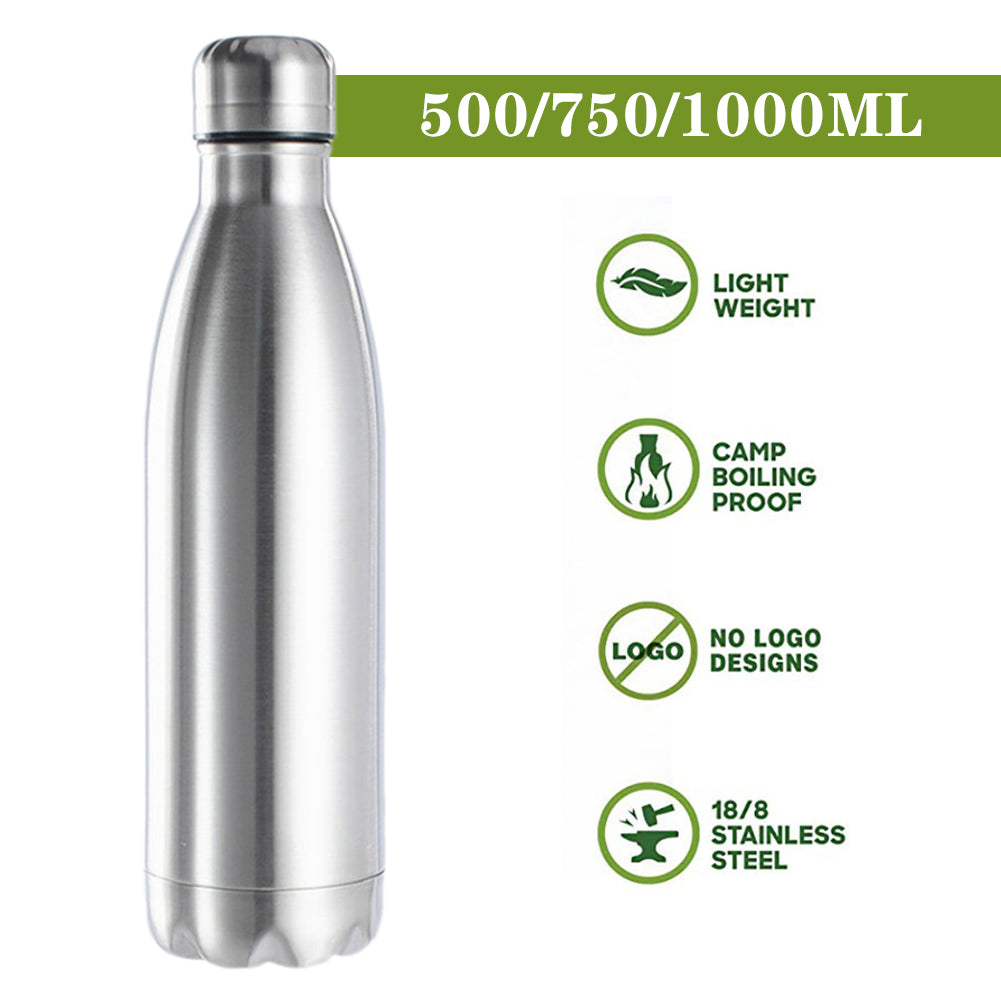 500/750/1000ml Portable Outdoor Water Bottle Food Grade Stainless Steel Single Wall Leakproof Vacuum Cup Hot Cold Water Bottle - Gabriel