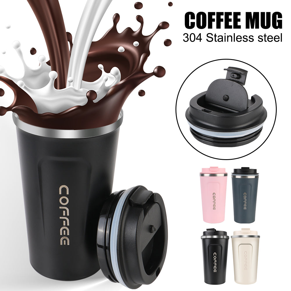 Kaffeebecher, auslaufsicher, Thermobecher für unterwegs, 380/510 ml, doppelter Edelstahl-Thermobecher für Café und Auto, für Tee, Wasser, Kaffee